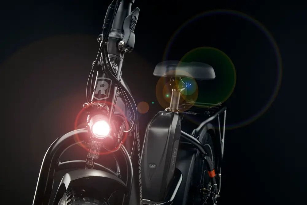 Rad Power Bikes RadRunner 2 LED headlight and an integrated taillight with brake-light indicator